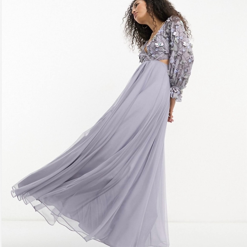 Elegant Lavender Maxi Dress with Sequin Sleeves